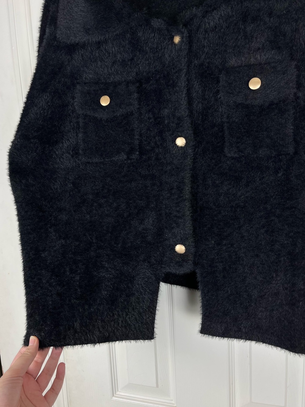 Bucket List Black Fuzzy Plush Soft Snap Front Coat Jacket Sz M - Picture 5 of 11